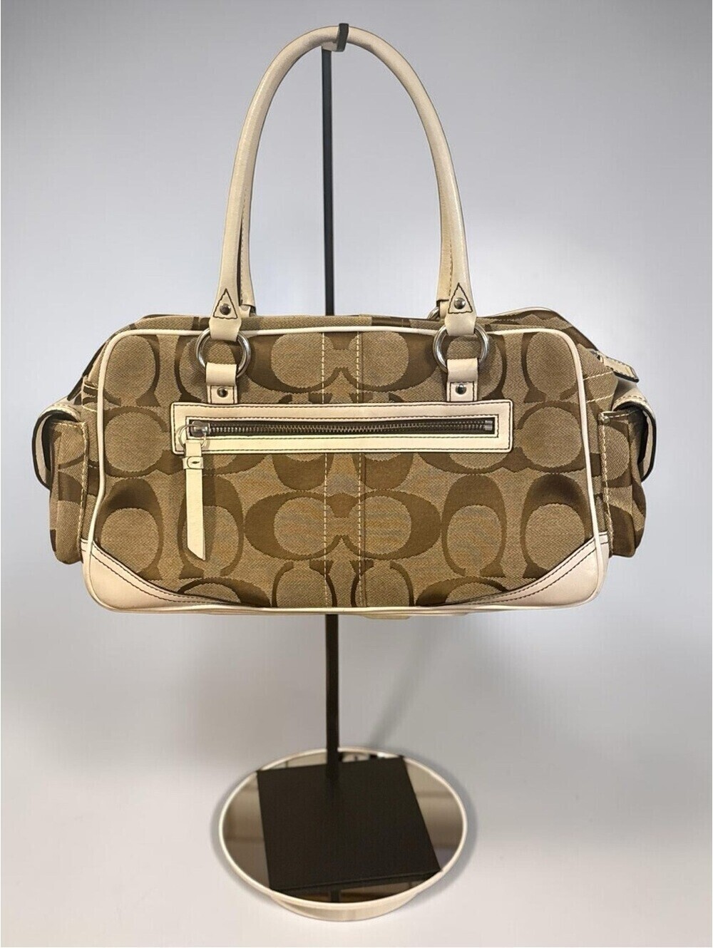 COACH Vintage Y2K Mini Boston Turnlock Satchel Shoulder Bag Canvas Leather 6232 - Picture 3 of 17
